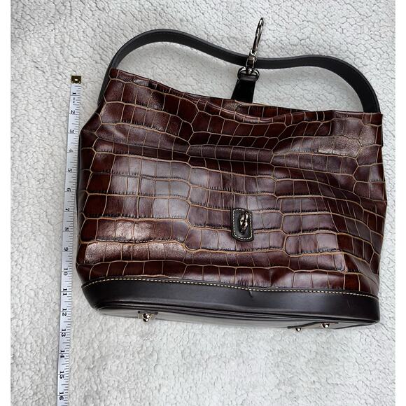Dooney & Bourke Duck Logo Brown Embossed Crocodile Leather Purse Toe Handbag - Picture 2 of 12